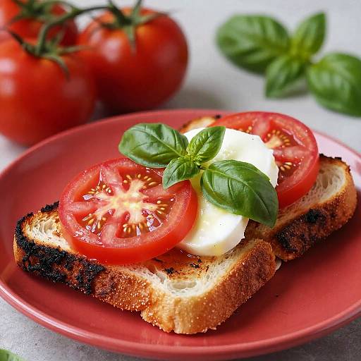 Close-Up of Fresh Tomato Mozzarella Toast