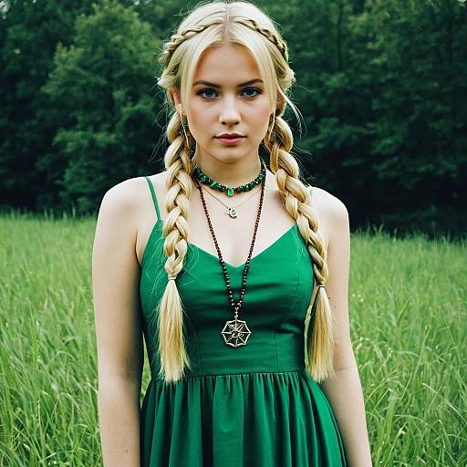 Stylish Blonde Girl in Green Cosplay