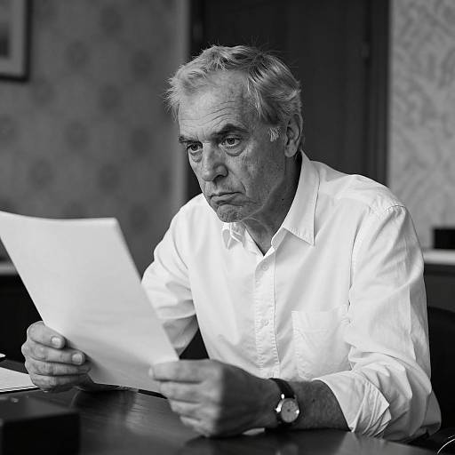 Pensive Man at Desk in Black and White