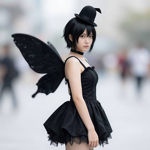 Black Pixie Costume with Insect Wings