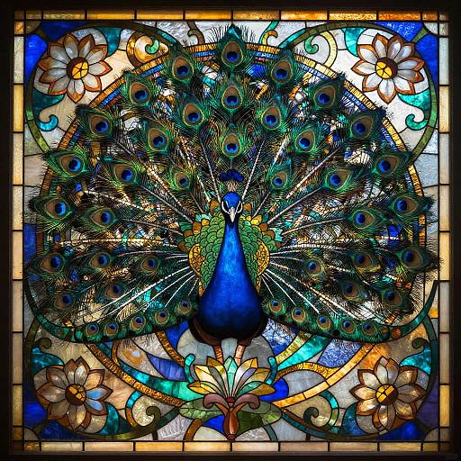 Art Nouveau Peacock Stained Glass