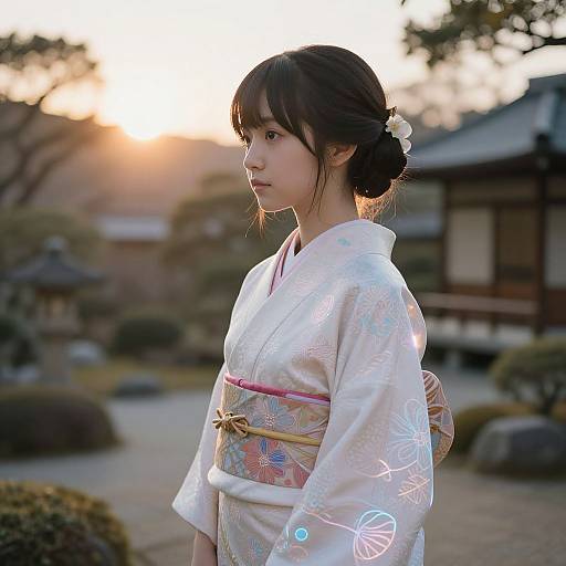 Serene Japanese AI Girl in Garden