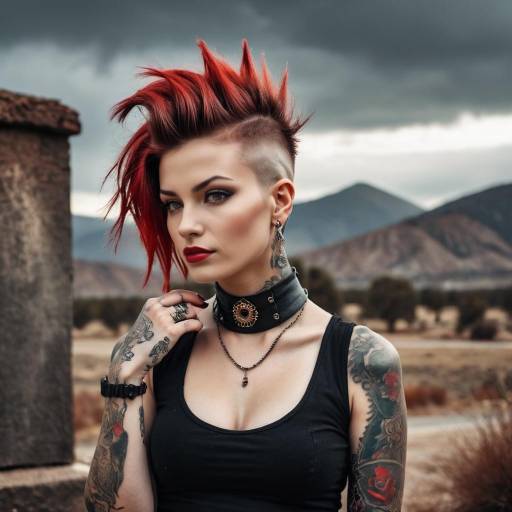 Contemporary Punk Woman in Vintage Landscape