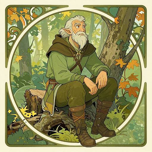 Elderly Elven Ranger in Art Nouveau Style