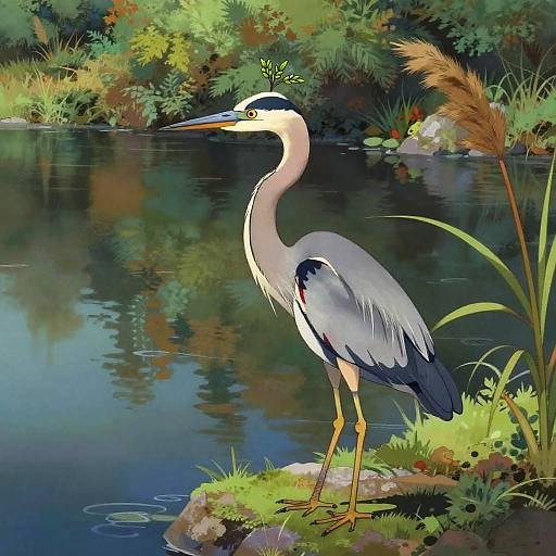 Serene Heron Sage Meditating by Lake