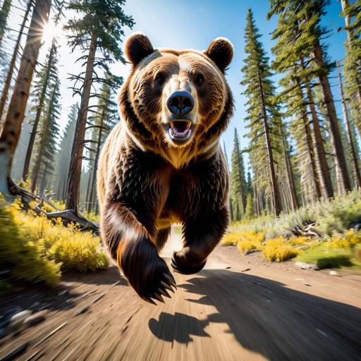 Charging Grizzly Bear in Forest