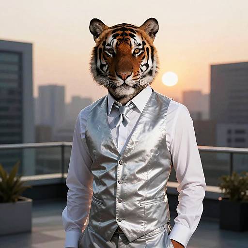 Stylish Bengal Tiger in Urban Rooftop