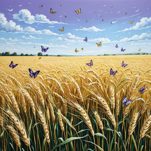 Dreamy Wheat Field with Butterflies