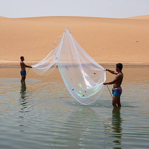 Surreal Desert Fishermen Casting Ethereal Nets