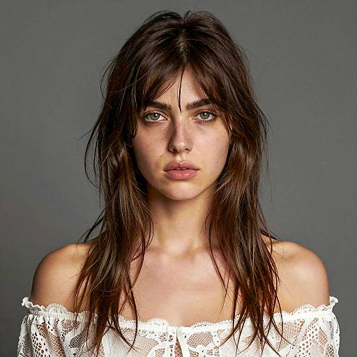 Young Woman in White Lace Top