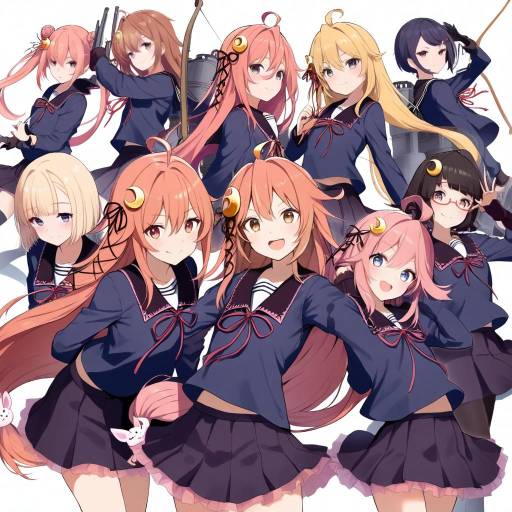 Anime Girls in School Uniforms with Accessories