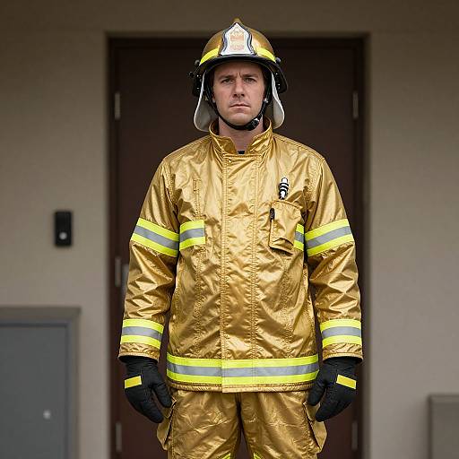 Man in Fireman's Uniform by Door