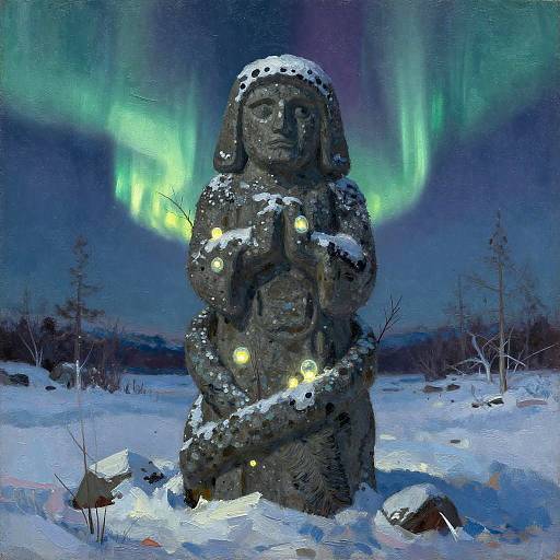 Lichen-Laced Stone Sentinel in Polar Twilight