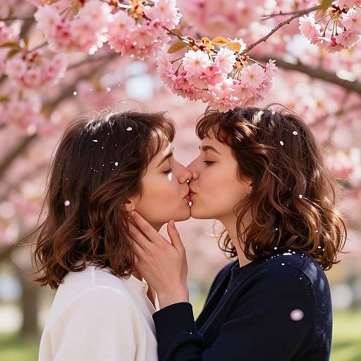 Lesbian Kiss Beneath Cherry Blossoms