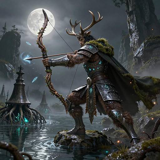 Armored Stag Battle-Mage with Rune-Carved Antler Crown