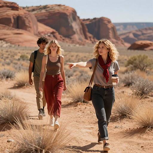 Three Friends Explore Desert Landscape
