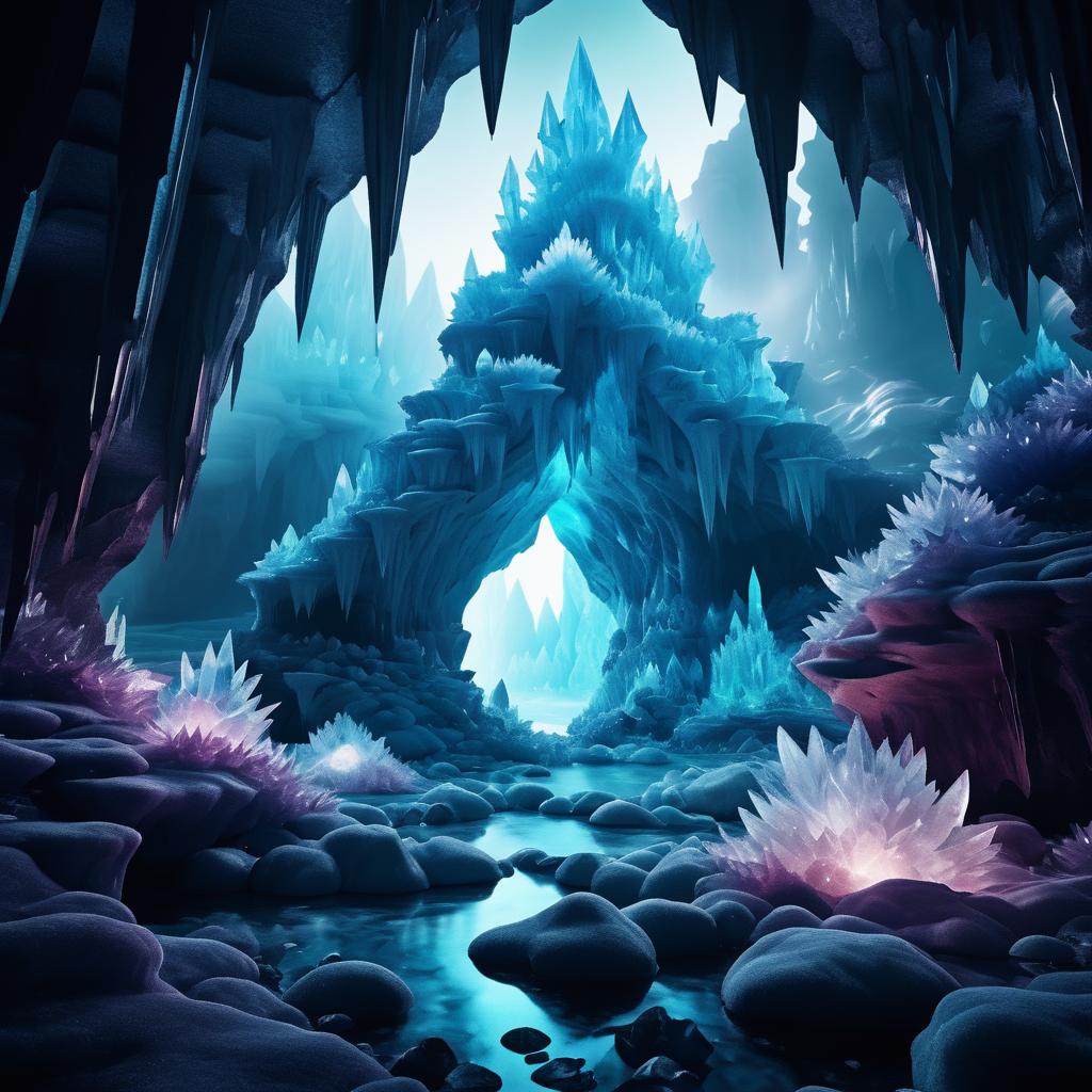 Mystical Cave Landscape with Crystals