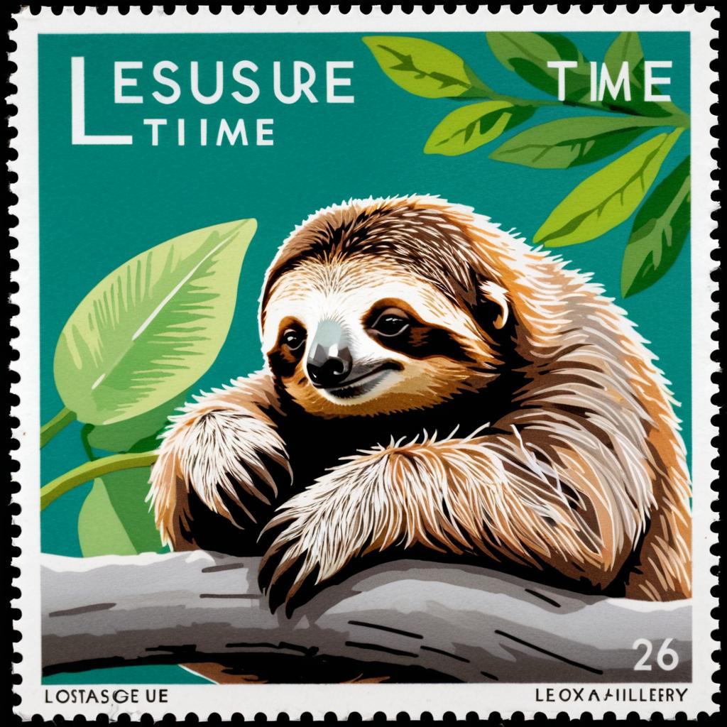 Sleepy Sloth Postage Stamp Design