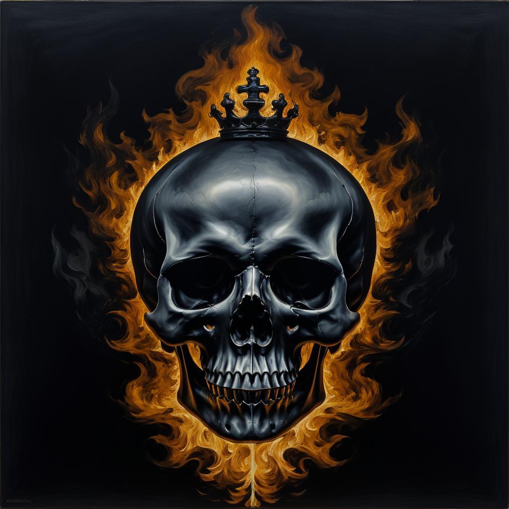 Goya-Inspired Skull with Black Flames