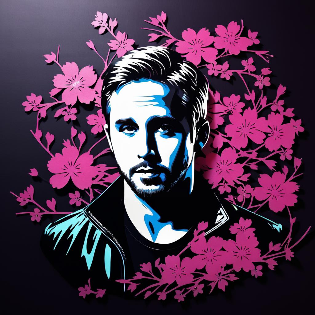 Intricate Sakura Stencil Art of Ryan Gosling