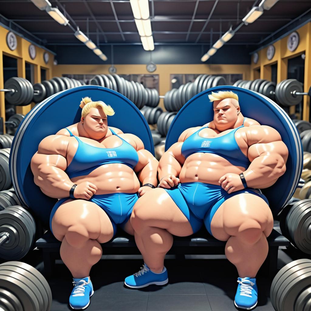 Surreal Anime Couple in Vintage Gym