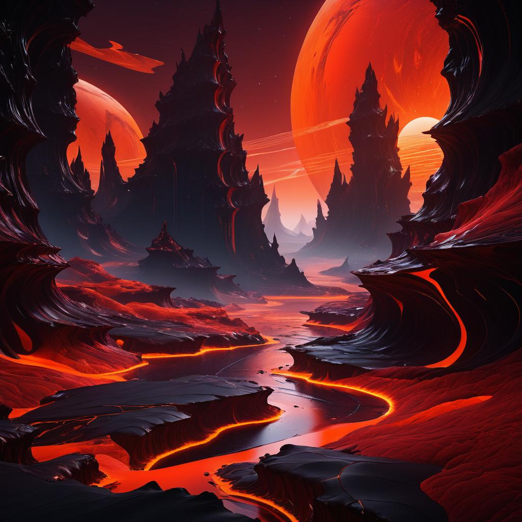 Surreal Futuristic Landscape with Volcanoes