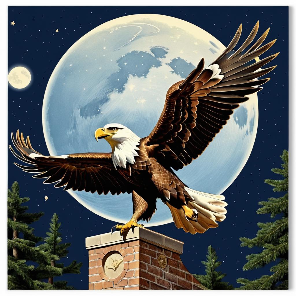 Vintage 3D Illustration of a Moonlit Eagle