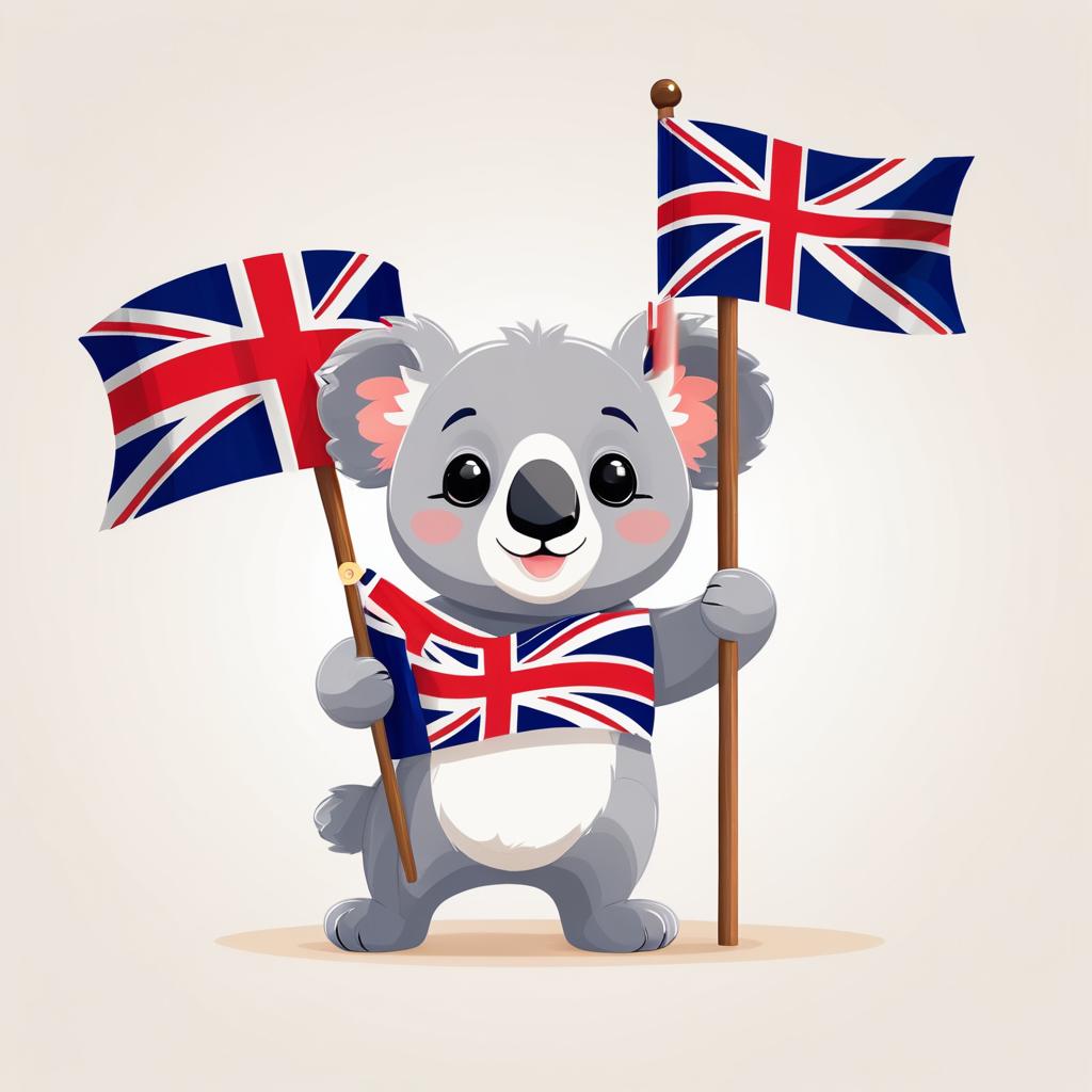 Charming Koala with UK Flag Illustration