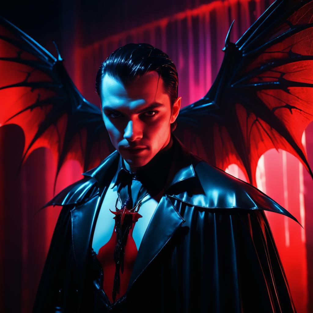 Sinister Vampire in Neon Cinematic Scene