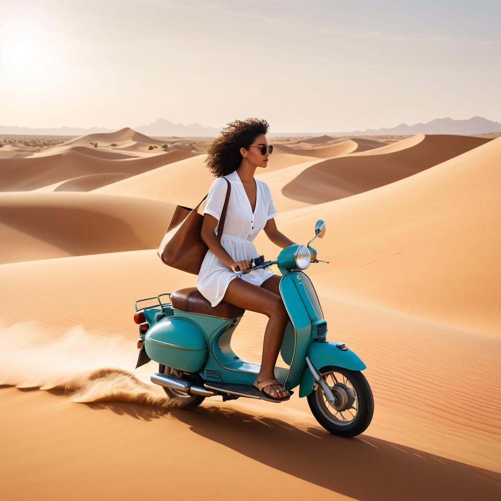 Stylish Moped Ride Through Desert Dunes