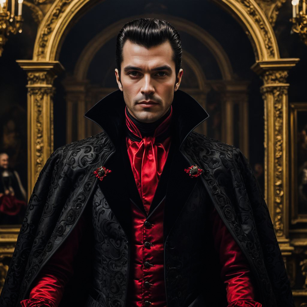 Baroque Vampire Man in Velvet Cape