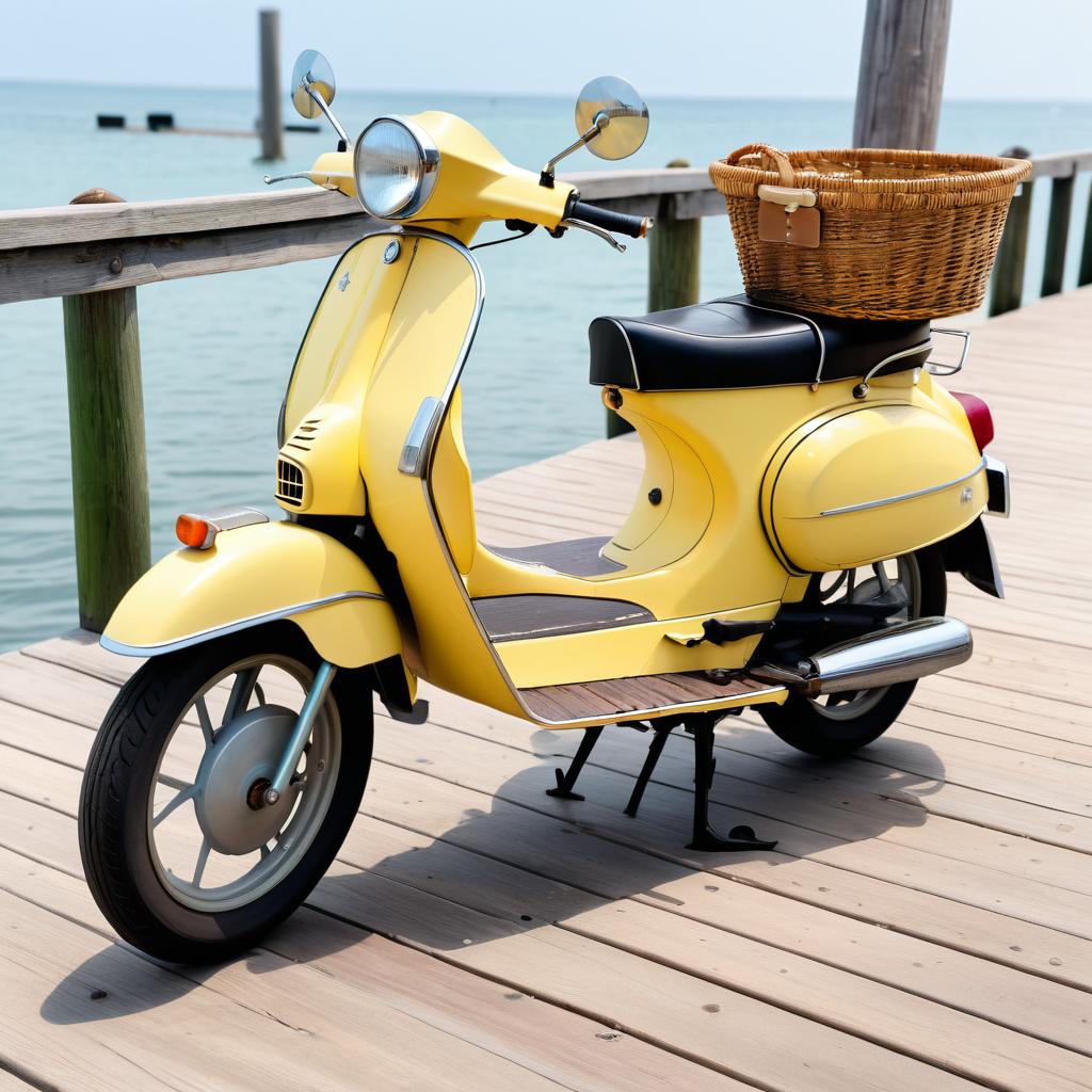 Vintage Moped on Serene Seaside Boardwalk