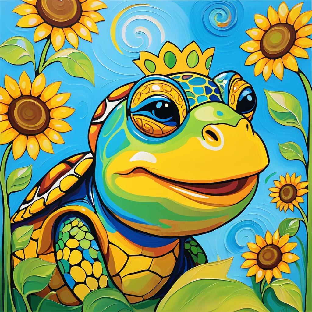 Cheerful Turtle Portrait in Matisse Style