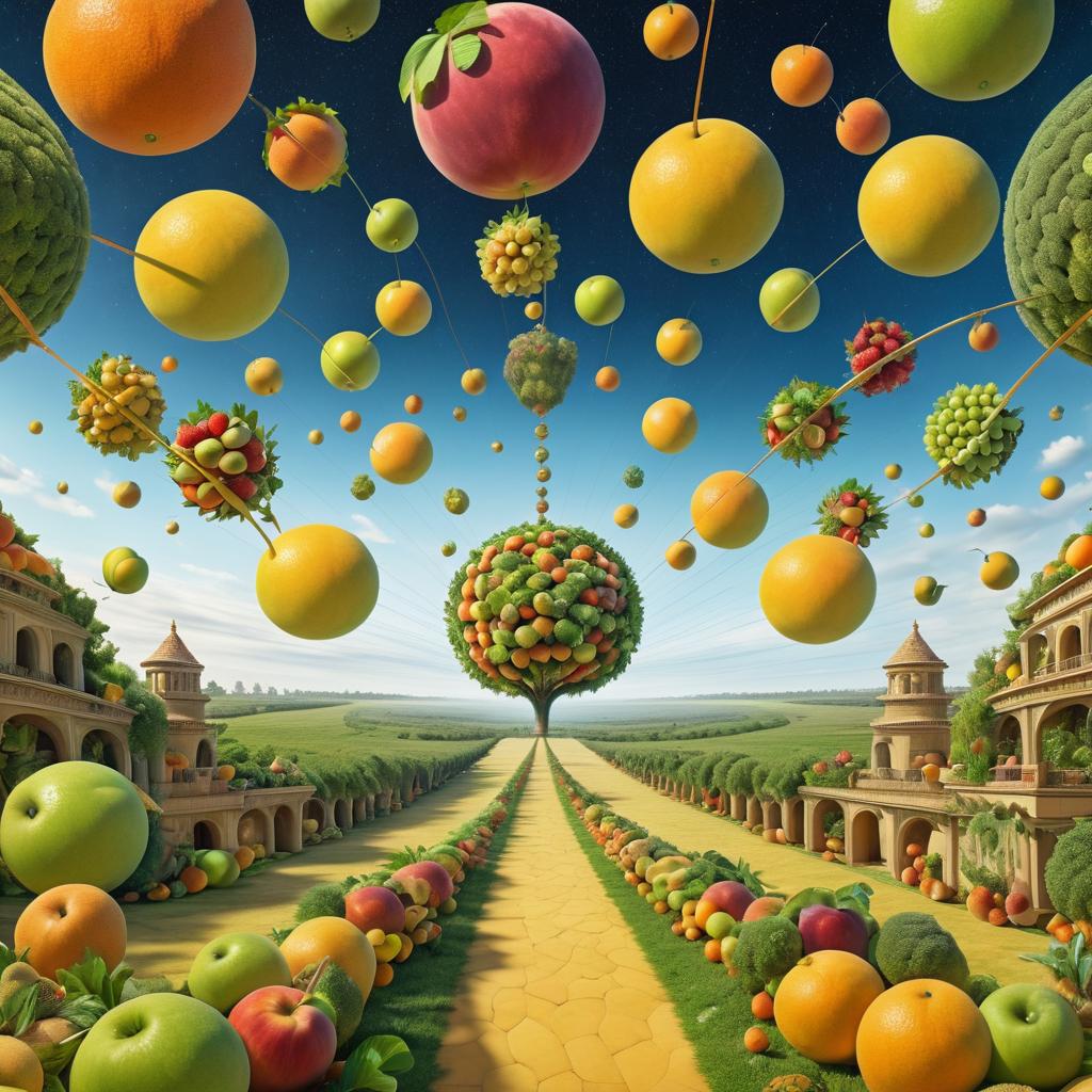 Surreal Lion Juggling Fruits in Wonderland