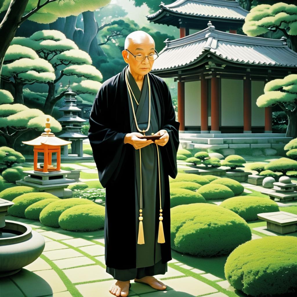 Serene Wisdom: A Monk in Tranquil Garden