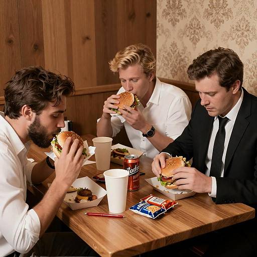 Three Friends Enjoying Burgers Together