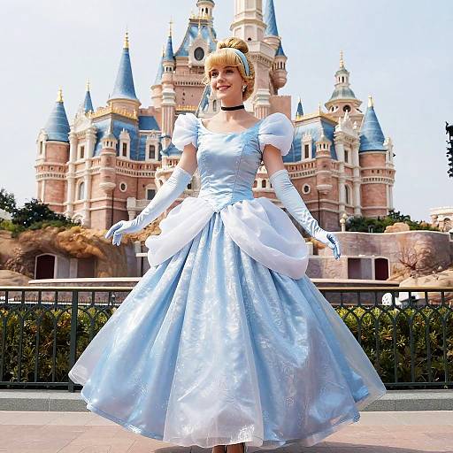 Woman in Cinderella Costume at Castle