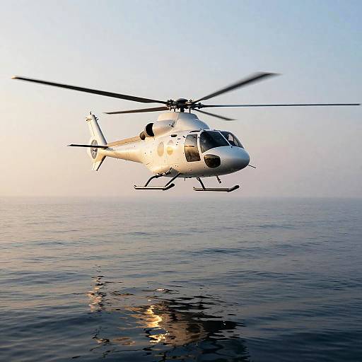Helicopter Over Calm Ocean at Dawn