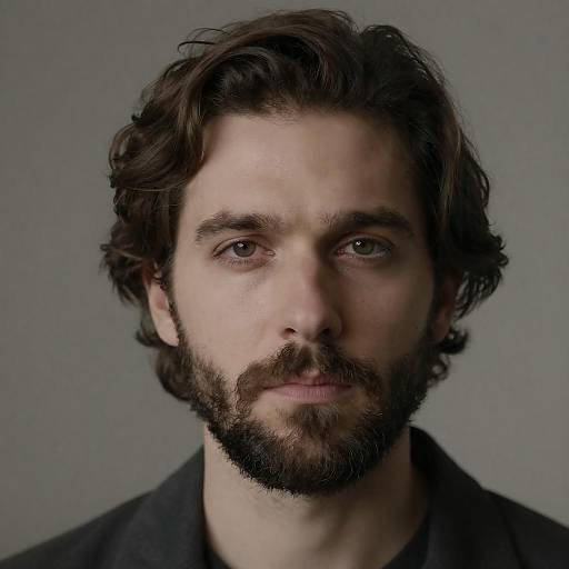 Serious Man with Wavy Hair and Beard