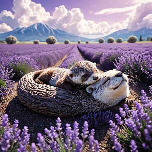 Baby Otters in Lavender Field