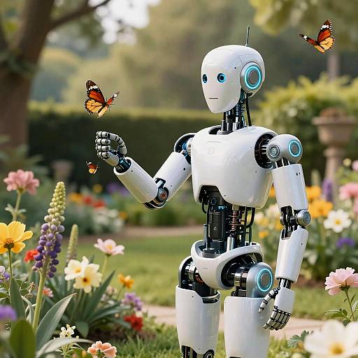 Kor Robot in Serene Flower Garden
