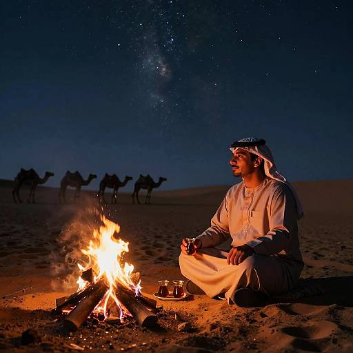Desert Night Reflection by Campfire