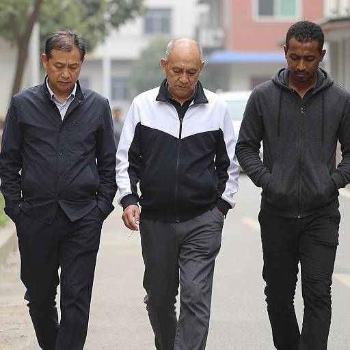 Three Men Walking Outdoors