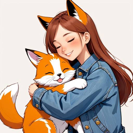 Girl Hugging Fox Cartoon