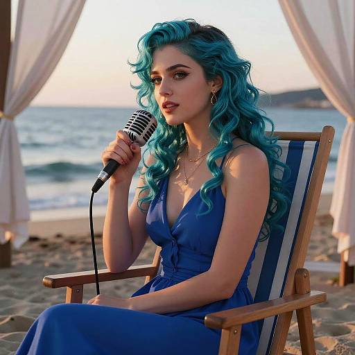 Elegant Turquoise-Haired Jazz Singer Portrait