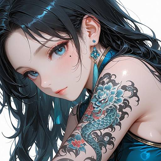 Blue-eyed Chinese Beauty with Tattoos