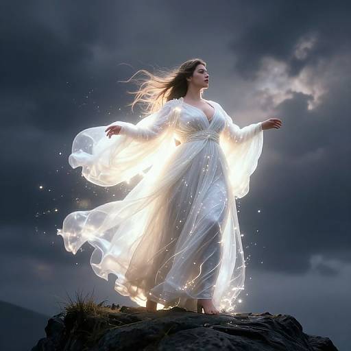 Mystical Busty Robed Femme on Cliff