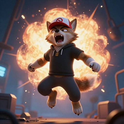 Explosive Mid-Air Wolf Furry Roar