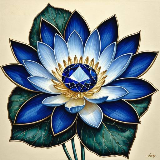 Lotus Flower Painting with Lapis Lazuli