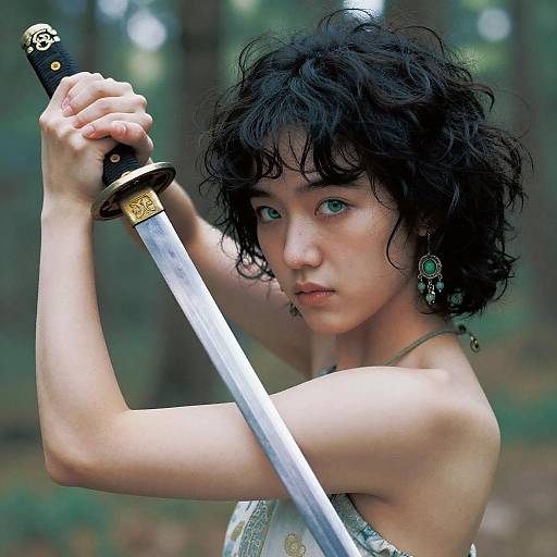 Elegant Samurai Portrait in Enchanted Forest